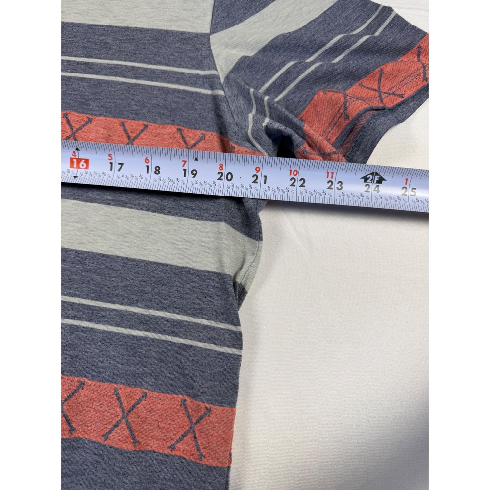 On The Byas Mens XL Striped Short Sleeve T-Shirt Blue Gray Orange Arrow Cross - Picture 3 of 7